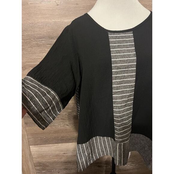 Soft Surroundings Blouse Top Black Plaid Checkers Sz L Striped Tunic - Picture 2 of 6